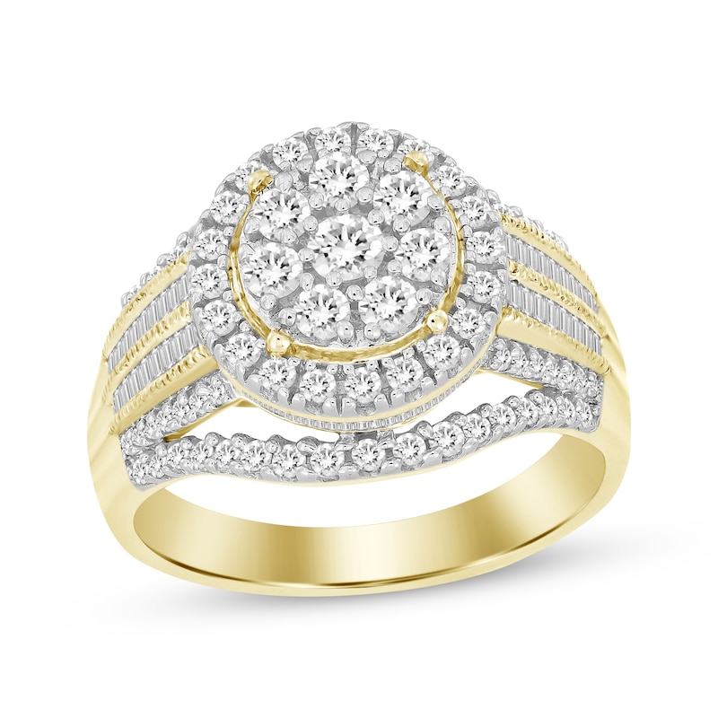 Multi-Diamond Center Circle Frame Engagement Ring 1 ct tw 10K Yellow Gold