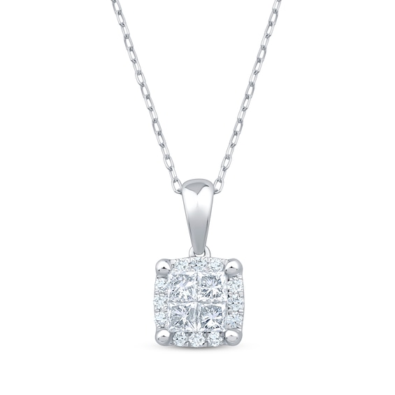 Princess-Cut Quad Diamond Cushion-Shaped Necklace 1 ct tw 10K White Gold 19"