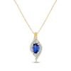Thumbnail Image 0 of Oval-Cut Blue Lab-Created Sapphire & Diamond Swirl Necklace 1/15 ct tw 10K Yellow Gold 18"