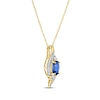 Thumbnail Image 1 of Oval-Cut Blue Lab-Created Sapphire & Diamond Swirl Necklace 1/15 ct tw 10K Yellow Gold 18"