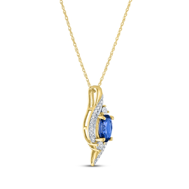 Oval-Cut Blue Lab-Created Sapphire & Diamond Swirl Necklace 1/15 ct tw 10K Yellow Gold 18"