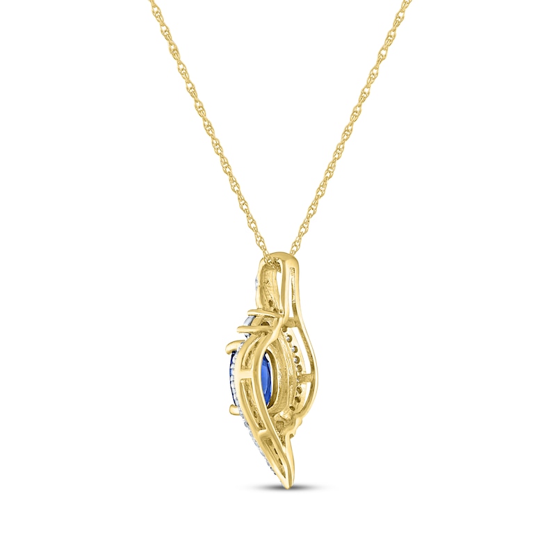 Oval-Cut Blue Lab-Created Sapphire & Diamond Swirl Necklace 1/15 ct tw 10K Yellow Gold 18"