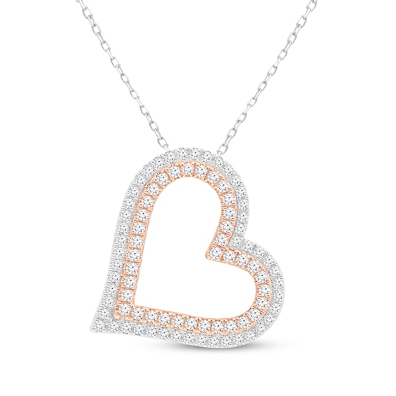 Diamond Two-Row Tilted Heart Necklace 1 ct tw 10K Two-Tone Gold 18"