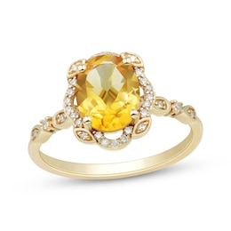 Oval-Cut Citrine & Diamond Scalloped Frame Ring 1/8 ct tw 10K Yellow Gold