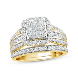 Princess-Cut Multi-Diamond Center Bridal Set 1-1/2 ct tw 10K Yellow Gold