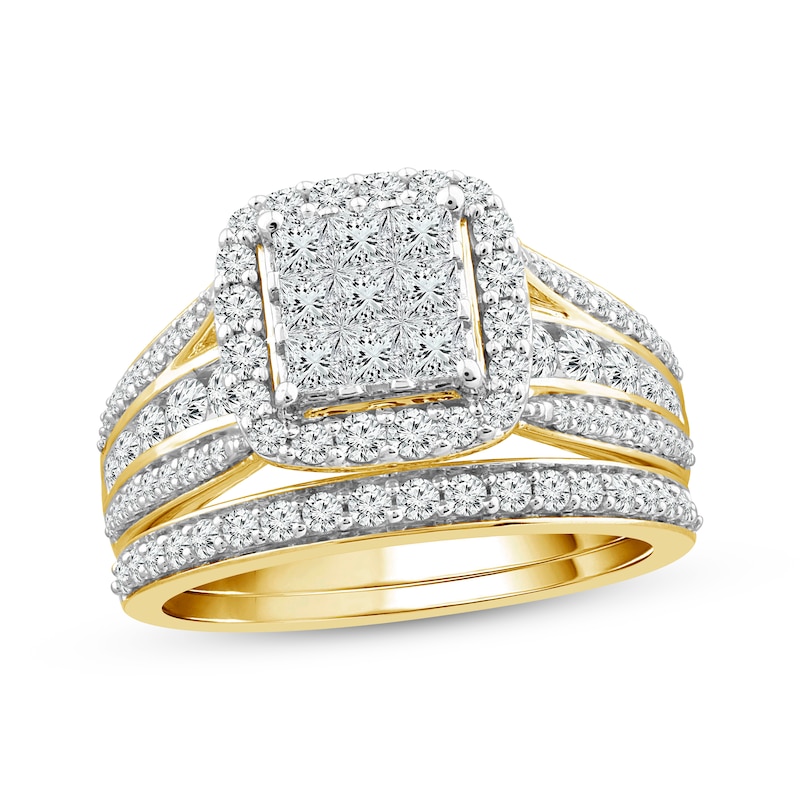 Main Image 1 of Princess-Cut Multi-Diamond Center Bridal Set 1-1/2 ct tw 10K Yellow Gold