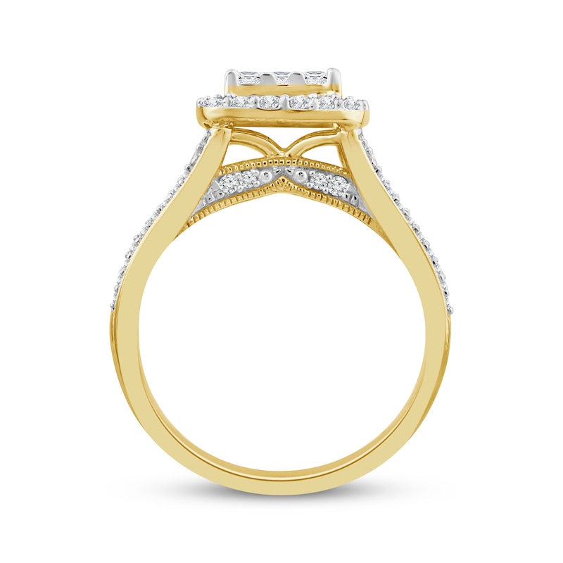 Main Image 3 of Princess-Cut Multi-Diamond Center Bridal Set 1-1/2 ct tw 10K Yellow Gold