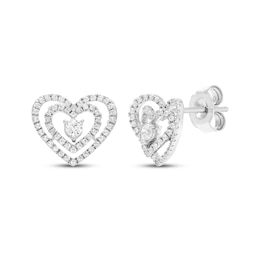 Believe in Love Diamond Double Heart Stud Earrings 1/4 ct tw 10K White Gold
