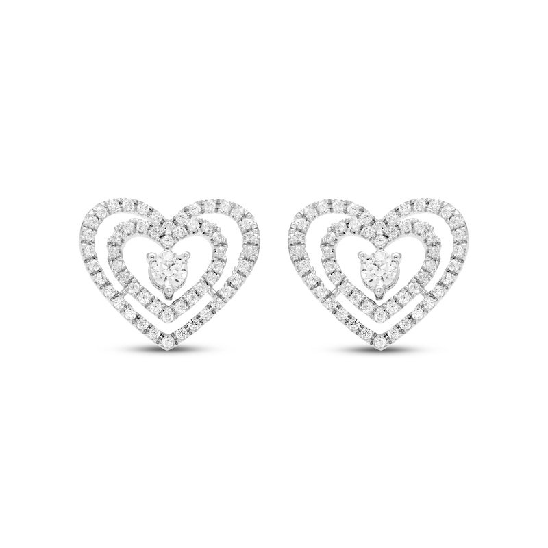 Believe in Love Diamond Double Heart Stud Earrings 1/4 ct tw 10K White Gold