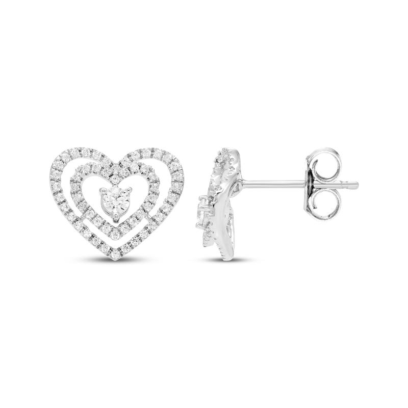 Believe in Love Diamond Double Heart Stud Earrings 1/4 ct tw 10K White Gold