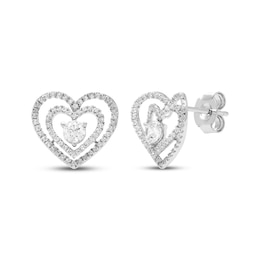 Believe in Love Diamond Double Heart Stud Earrings 1/2 ct tw 10K White Gold