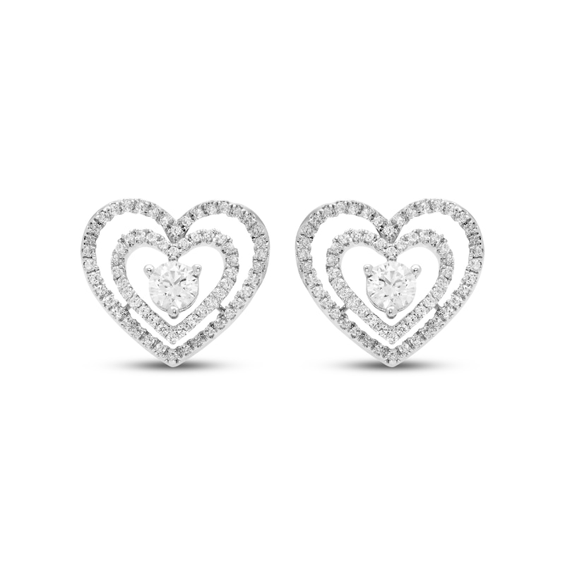 Believe in Love Diamond Double Heart Stud Earrings 1/2 ct tw 10K White Gold