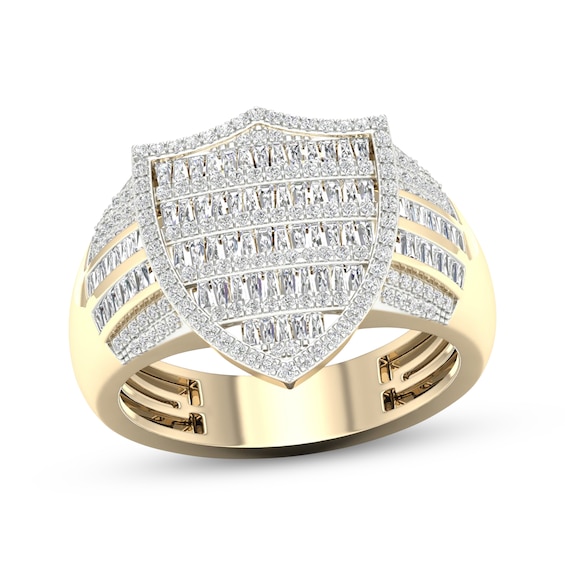 Men's Baguette & Round-Cut Diamond Shield Ring 1 ct tw 10K Yellow Gold