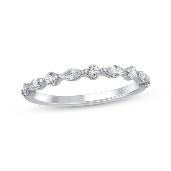 Marquise & Round-Cut Diamond Stackable Anniversary Ring 1/2 ct tw 10K White Gold