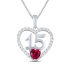 Thumbnail Image 0 of Heart-Shaped Lab-Created Ruby & White Lab-Created Sapphire "15" Heart Necklace Sterling Silver 18"