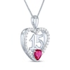 Thumbnail Image 1 of Heart-Shaped Lab-Created Ruby & White Lab-Created Sapphire "15" Heart Necklace Sterling Silver 18"