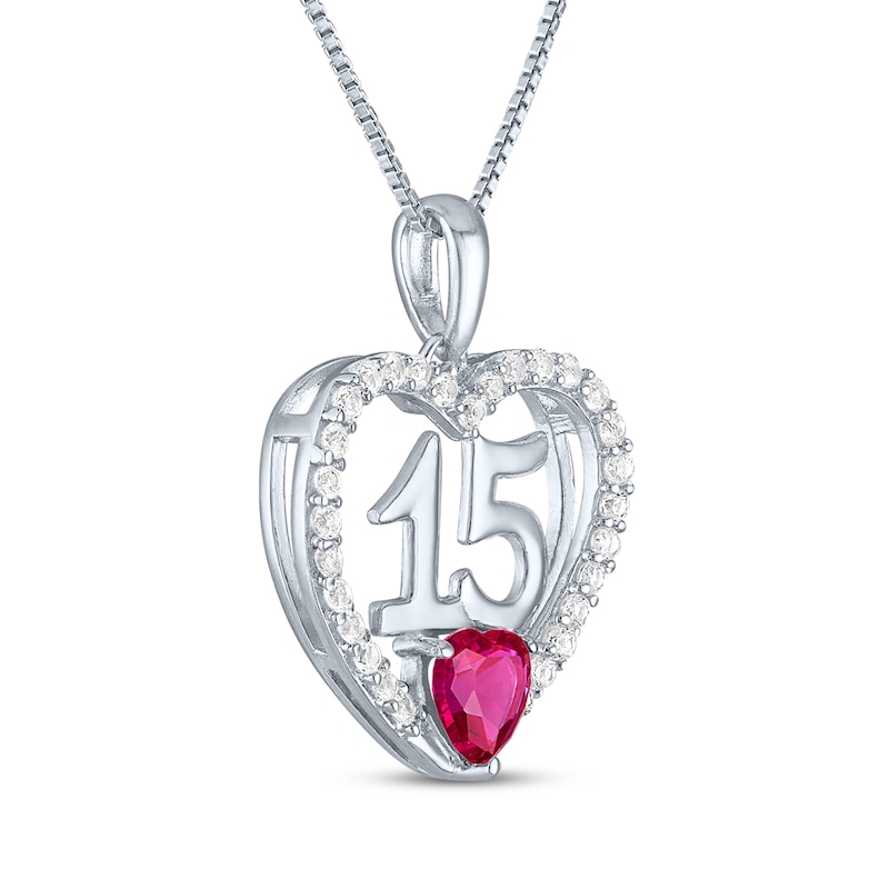 Heart-Shaped Lab-Created Ruby & White Lab-Created Sapphire "15" Heart Necklace Sterling Silver 18"
