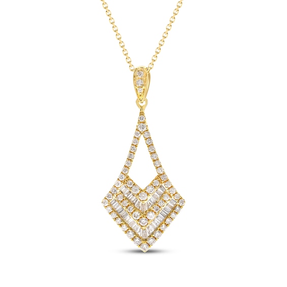 Baguette & Round-Cut Multi-Diamond Necklace 5/8 ct tw 14K Yellow Gold 18"