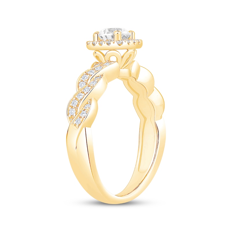 Main Image 2 of Round-Cut Diamond Halo Engagement Ring 3/4 ct tw 18K Yellow Gold