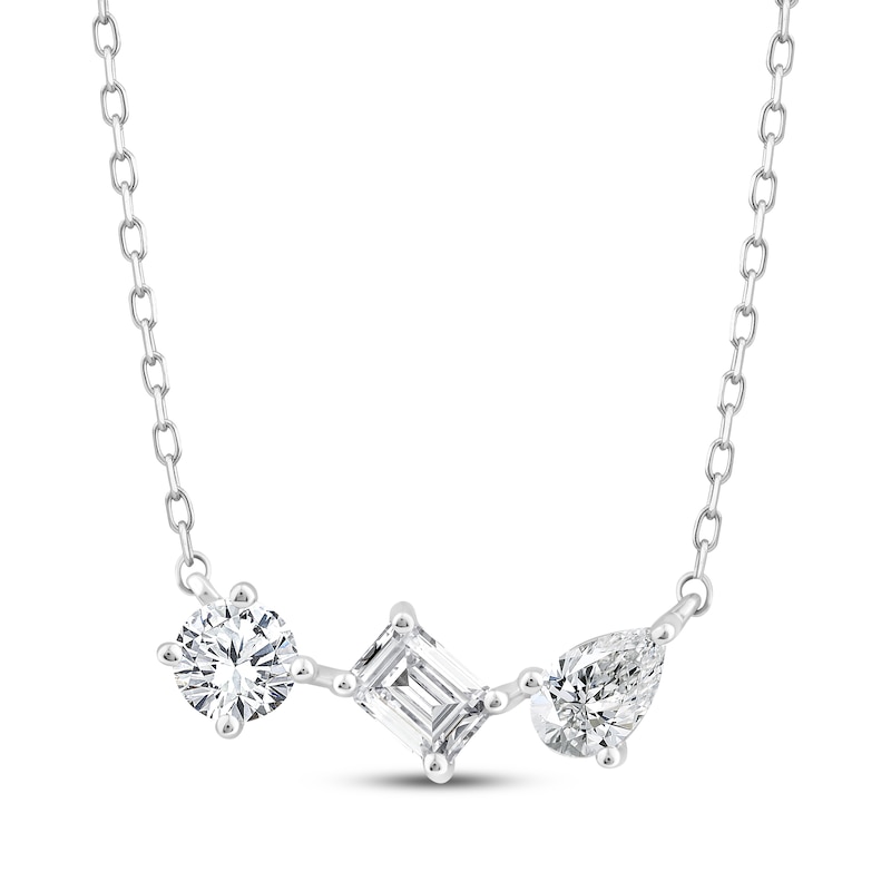 Main Image 1 of Memories, Moments, Magic Lab-Grown Diamond Multi-Shape Three-Stone Necklace 1 ct tw 14K White Gold 18.50&quot;