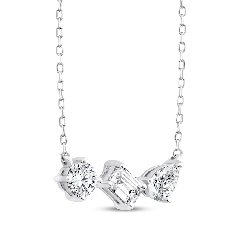 Main Image 2 of Memories, Moments, Magic Lab-Grown Diamond Multi-Shape Three-Stone Necklace 1 ct tw 14K White Gold 18.50&quot;