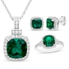 Thumbnail Image 1 of Cushion-Cut Lab-Created Emerald & White Lab-Created Sapphire Gift Set Sterling Silver