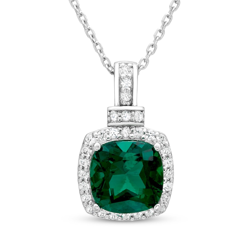 Main Image 2 of Cushion-Cut Lab-Created Emerald & White Lab-Created Sapphire Gift Set Sterling Silver