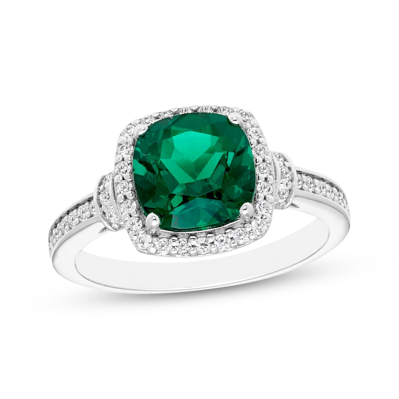 Main Image 3 of Cushion-Cut Lab-Created Emerald & White Lab-Created Sapphire Gift Set Sterling Silver