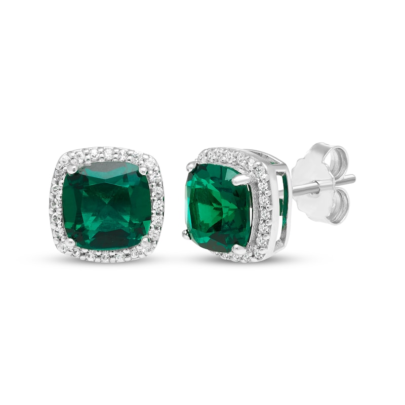 Main Image 4 of Cushion-Cut Lab-Created Emerald & White Lab-Created Sapphire Gift Set Sterling Silver