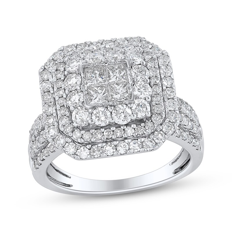 Main Image 1 of Adore Princess-Cut Diamond Quad Triple Halo Engagement Ring 2 ct tw 10K White Gold