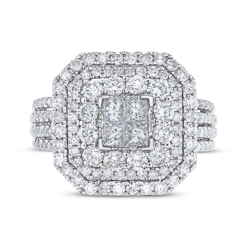 Main Image 3 of Adore Princess-Cut Diamond Quad Triple Halo Engagement Ring 2 ct tw 10K White Gold