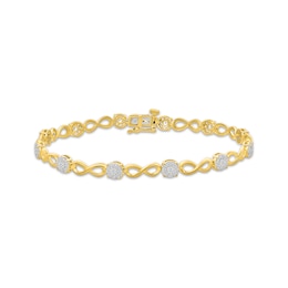 Multi-Diamond Circle & Infinity Link Bracelet 1 ct tw 10K Yellow Gold 7&quot;