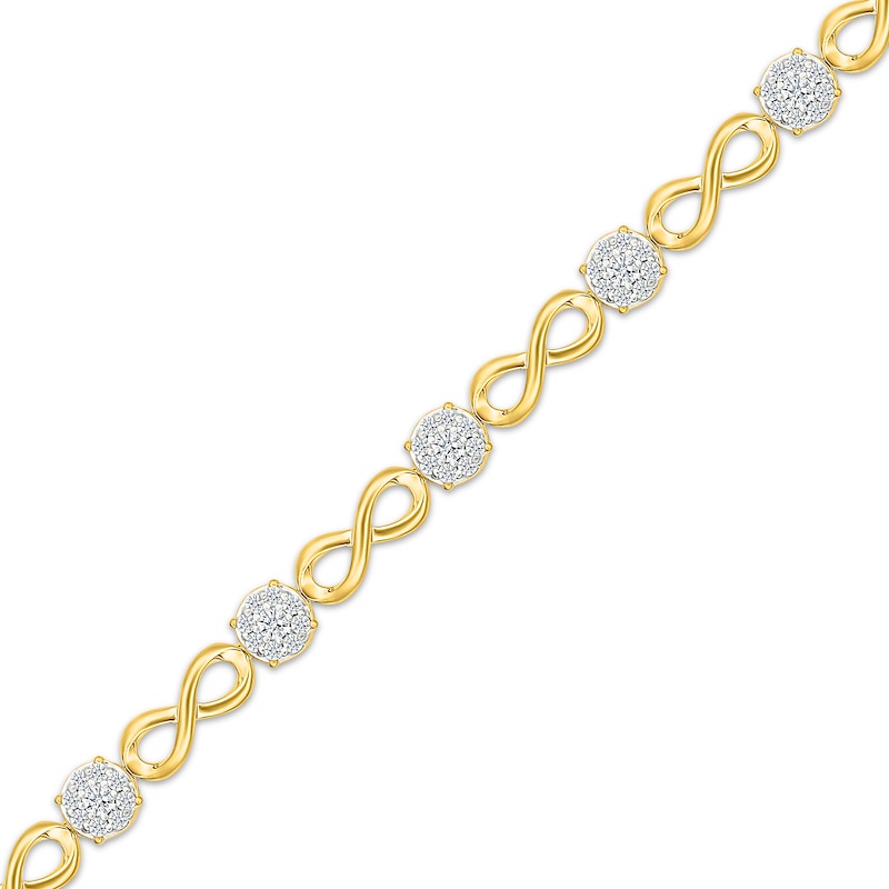 Multi-Diamond Circle & Infinity Link Bracelet 1 ct tw 10K Yellow Gold 7"