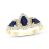 Thumbnail Image 1 of Pear-Shaped Natural Blue Sapphire & Diamond Halo Three-Stone Ring 1/5 ct tw 14K Yellow Gold