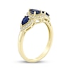 Thumbnail Image 2 of Pear-Shaped Natural Blue Sapphire & Diamond Halo Three-Stone Ring 1/5 ct tw 14K Yellow Gold