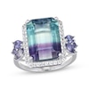 Thumbnail Image 1 of Emerald-Cut Fluorite, Iolite & White Lab-Created Sapphire Ring Sterling Silver