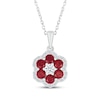 Thumbnail Image 1 of Lab-Created Ruby & White Lab-Created Sapphire Flower Necklace Sterling Silver 18&quot;