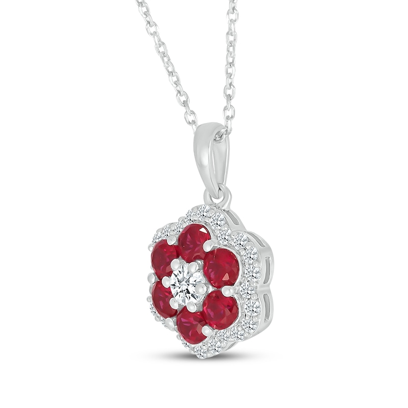 Main Image 2 of Lab-Created Ruby & White Lab-Created Sapphire Flower Necklace Sterling Silver 18&quot;