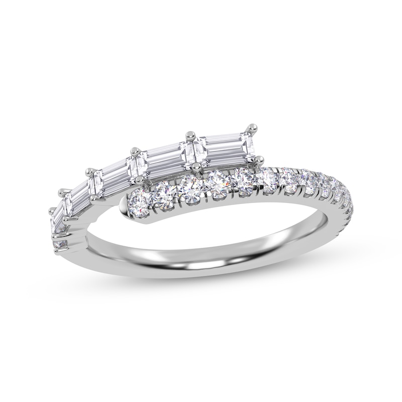 Main Image 1 of Baguette & Round-Cut Diamond Wrap Ring 1/2 ct tw 14K White Gold