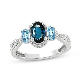 Memories Moments Magic Oval-Cut London Blue Topaz, Swiss Blue Topaz & Diamond Ring 1/20 ct tw Sterling Silver