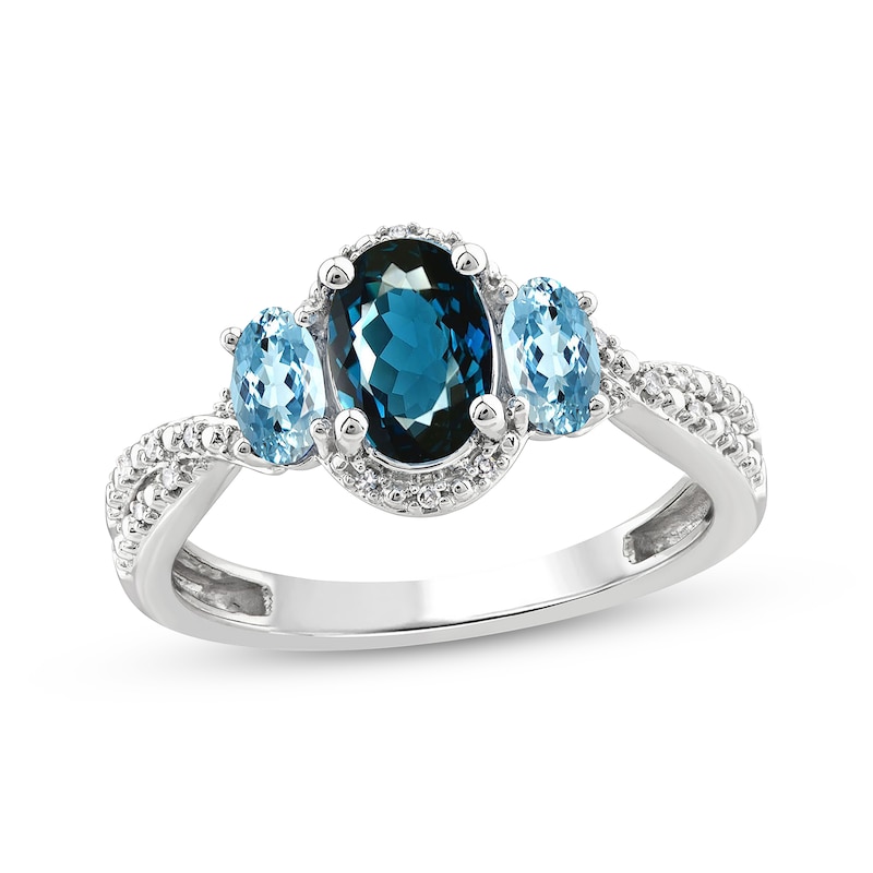 Main Image 1 of Memories Moments Magic Oval-Cut London Blue Topaz, Swiss Blue Topaz & Diamond Ring 1/20 ct tw Sterling Silver