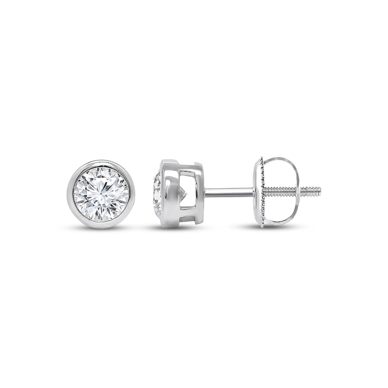 Main Image 1 of Lab-Grown Diamonds by KAY Round-Cut Bezel-Set Solitaire Stud Earrings 1 ct tw 14K White Gold (F/VS2)