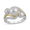 Thumbnail Image 1 of Memories Moments Magic Cultured Pearl & Diamond Three-Stone Ring 1/10 ct tw Sterling Silver & 10K Yellow Gold