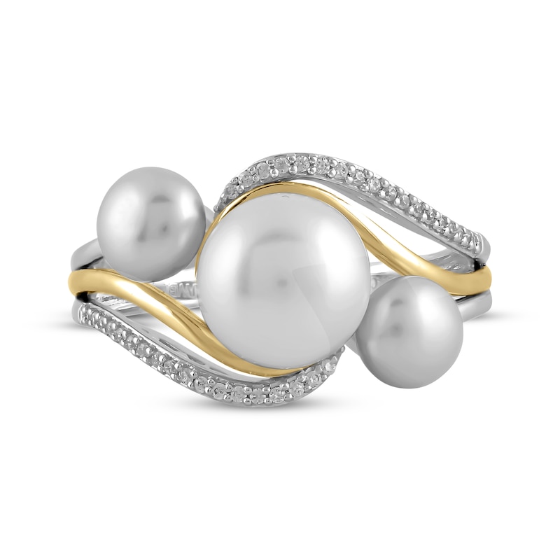 Main Image 3 of Memories Moments Magic Cultured Pearl & Diamond Three-Stone Ring 1/10 ct tw Sterling Silver & 10K Yellow Gold