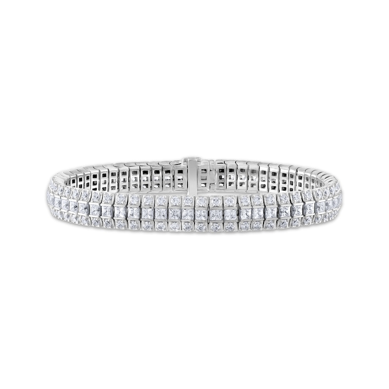 Main Image 1 of Princess & Round-Cut Diamond Three-Row Link Bracelet 10 ct tw 14K White Gold 7&quot;