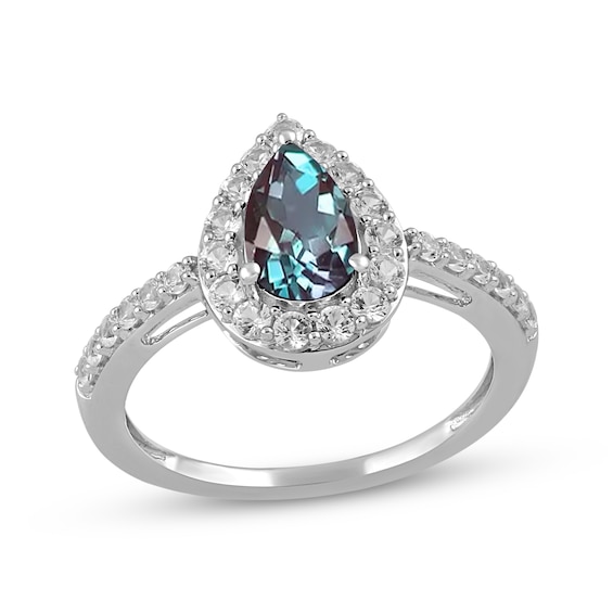 Pear-Shaped Lab-Created Alexandrite & White Lab-Created Sapphire Ring Sterling Silver