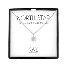 North Star Necklace with Diamond Accents Sterling Silver 18"