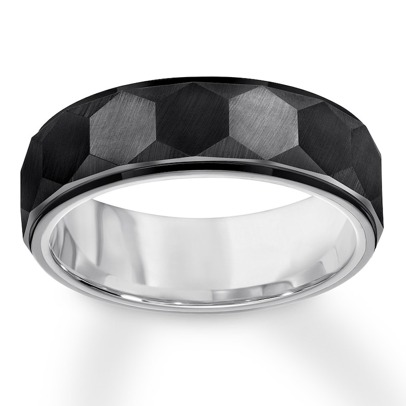 Diamond Faceted Black Tungsten Carbide Ring
