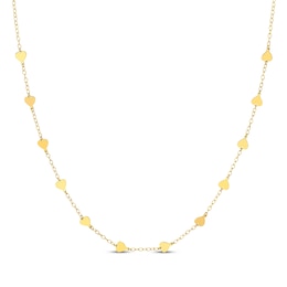 Heart Station Cable Chain Necklace 10K Yellow Gold 18”