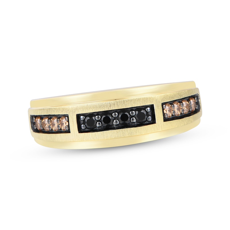 Main Image 1 of Men’s Round-Cut Black & Brown Diamond Anniversary Band 1/2 ct tw 10K Yellow Gold